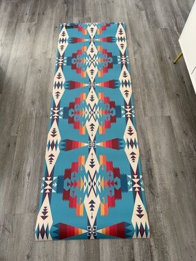 Pendleton Turquoise Aztec Pattern Runner Rug with Red, Yellow and Cream Accents